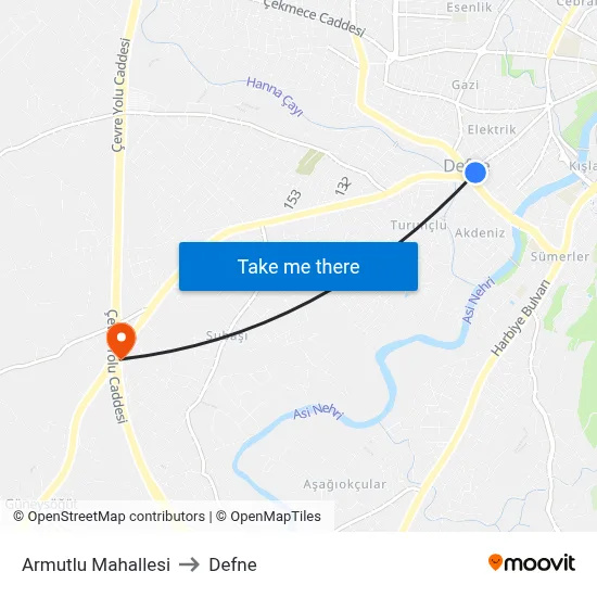 Armutlu Mahallesi to Defne map