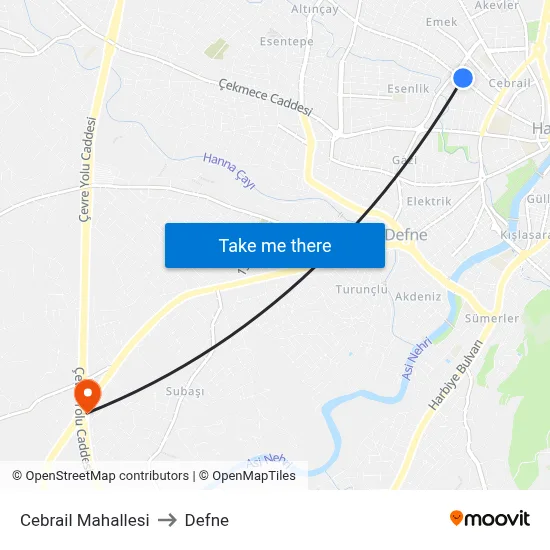 Cebrail Mahallesi to Defne map