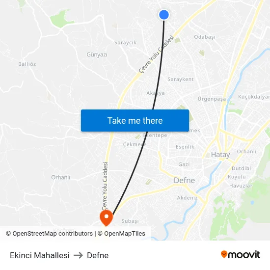 Ekinci Mahallesi to Defne map