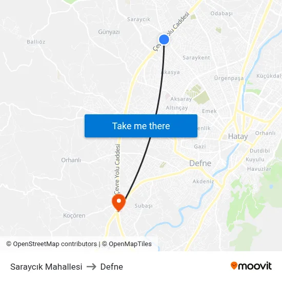 Saraycık Mahallesi to Defne map