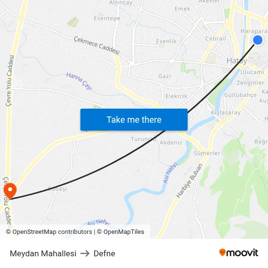 Meydan Mahallesi to Defne map