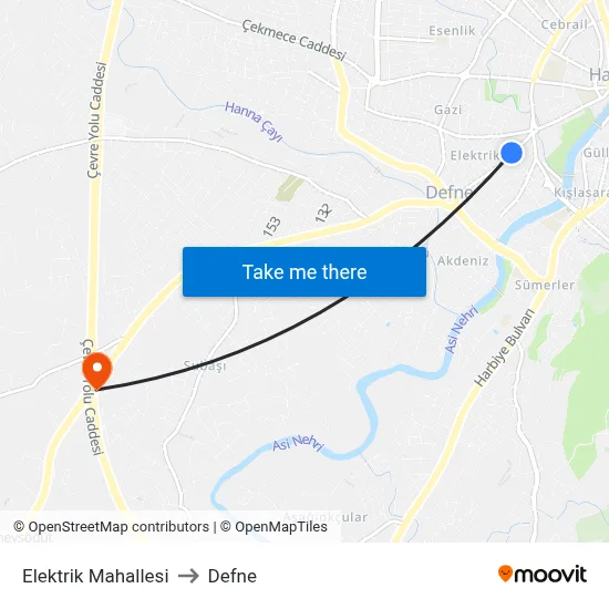Elektrik Mahallesi to Defne map