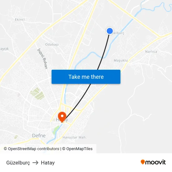 Güzelburç to Hatay map