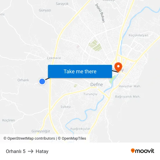 Orhanlı 5 to Hatay map