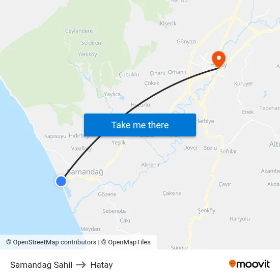 Samandağ Sahil to Hatay map