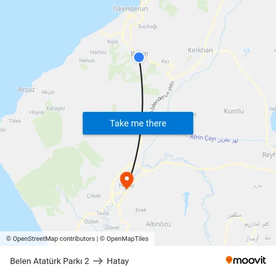 Belen Atatürk Parkı 2 to Hatay map