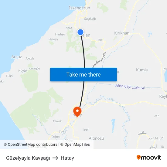 Güzelyayla Kavşağı to Hatay map