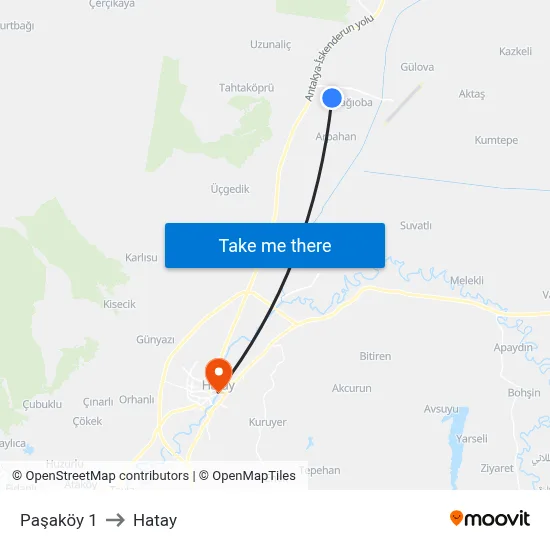 Paşaköy 1 to Hatay map
