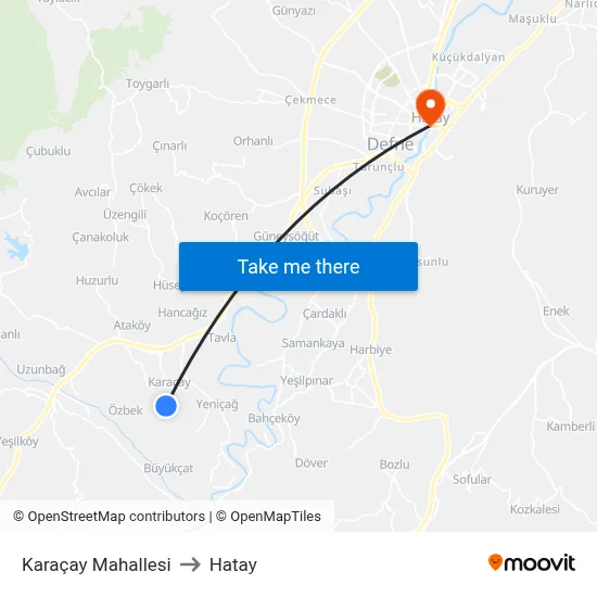 Karaçay Mahallesi to Hatay map