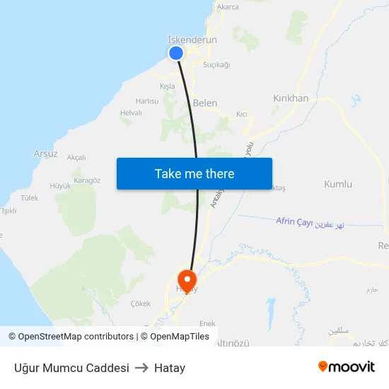 Uğur Mumcu Caddesi to Hatay map