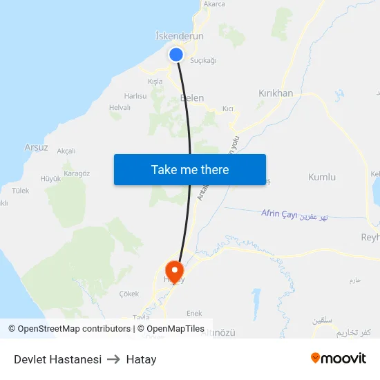 Devlet Hastanesi to Hatay map