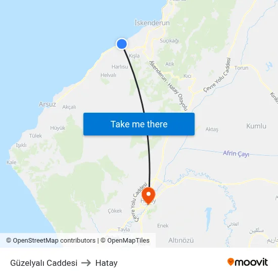 Güzelyalı Caddesi to Hatay map