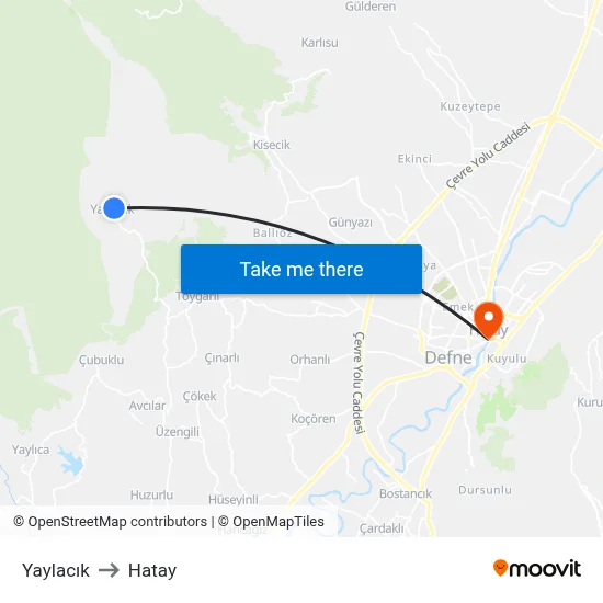 Yaylacık to Hatay map