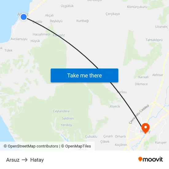 Arsuz to Hatay map
