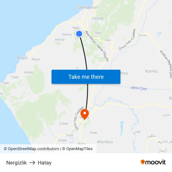 Nergizlik to Hatay map