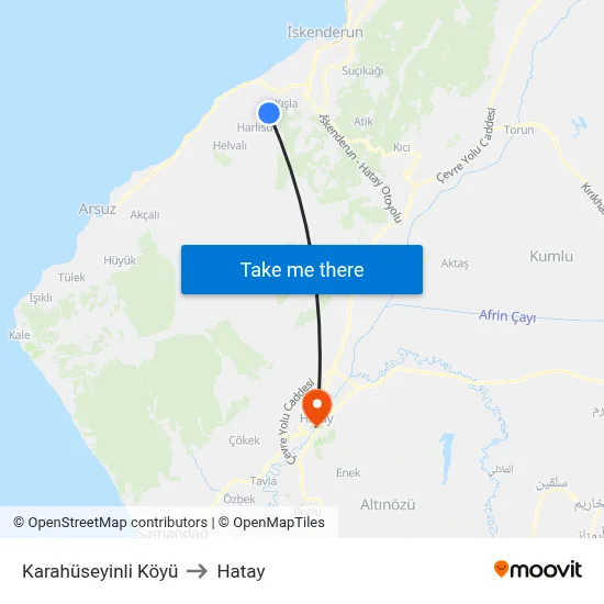 Karahüseyinli Köyü to Hatay map