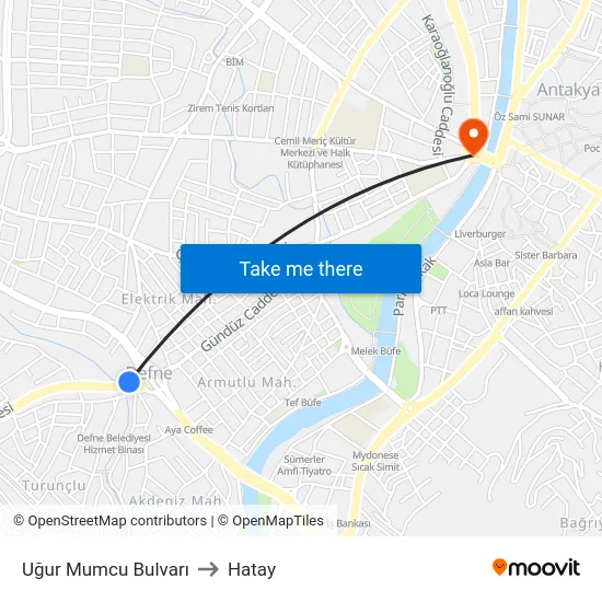 Uğur Mumcu Bulvarı to Hatay map