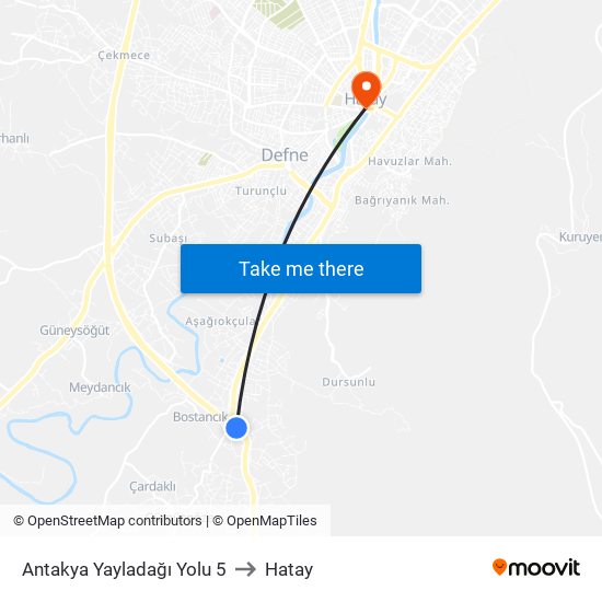 Antakya Yayladağı Yolu 5 to Hatay map