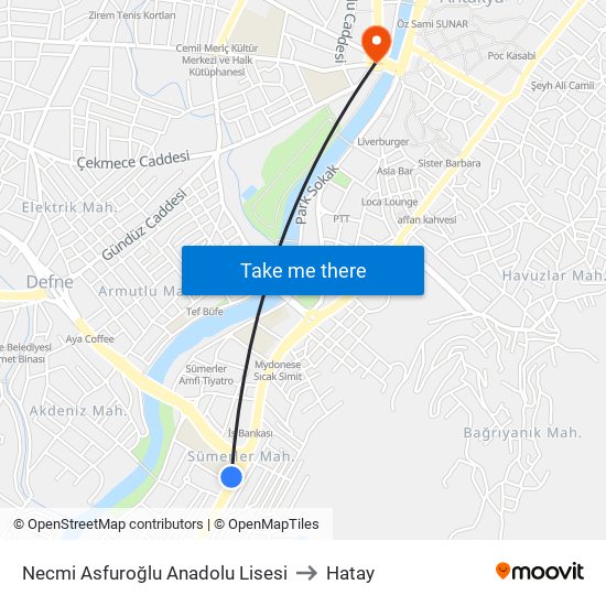 Necmi Asfuroğlu Anadolu Lisesi to Hatay map