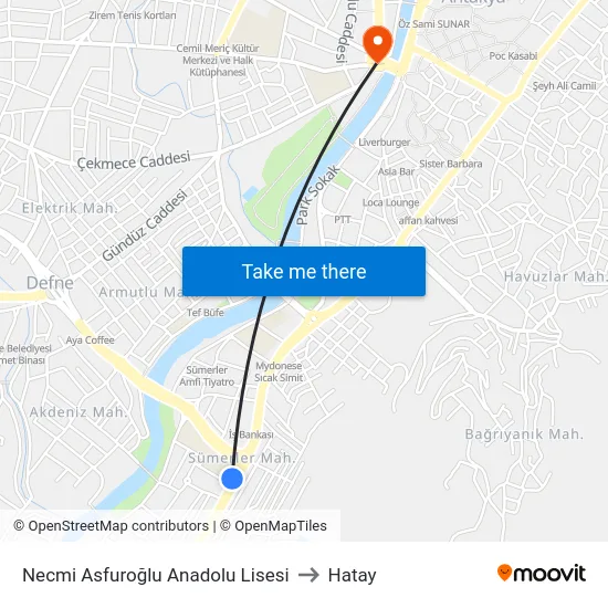 Necmi Asfuroğlu Anadolu Lisesi to Hatay map