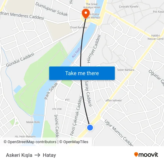 Askeri Kışla to Hatay map