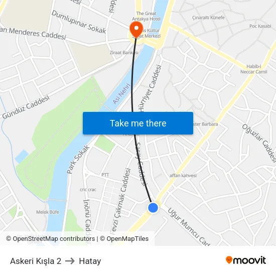 Askeri Kışla 2 to Hatay map