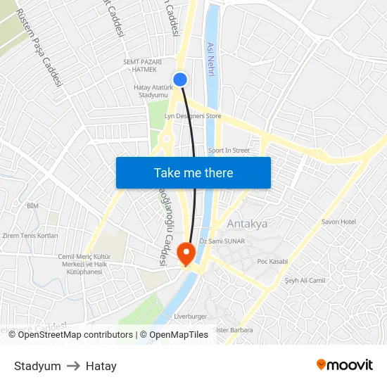 Stadyum to Hatay map