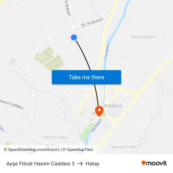 Ayşe Fitnat Hanım Caddesi 3 to Hatay map