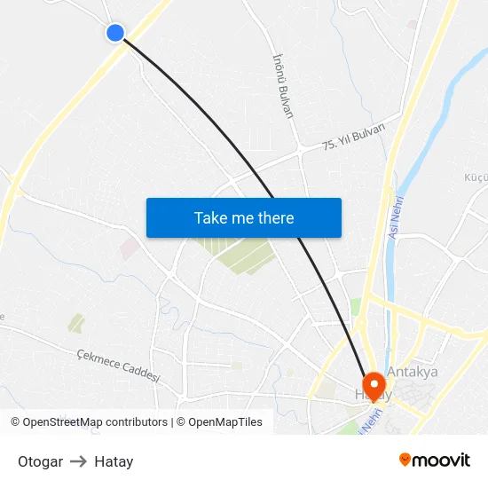 Otogar to Hatay map