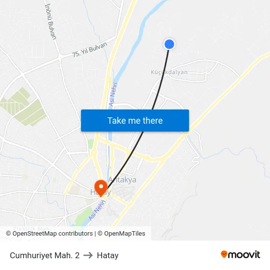 Cumhuriyet Mah. 2 to Hatay map