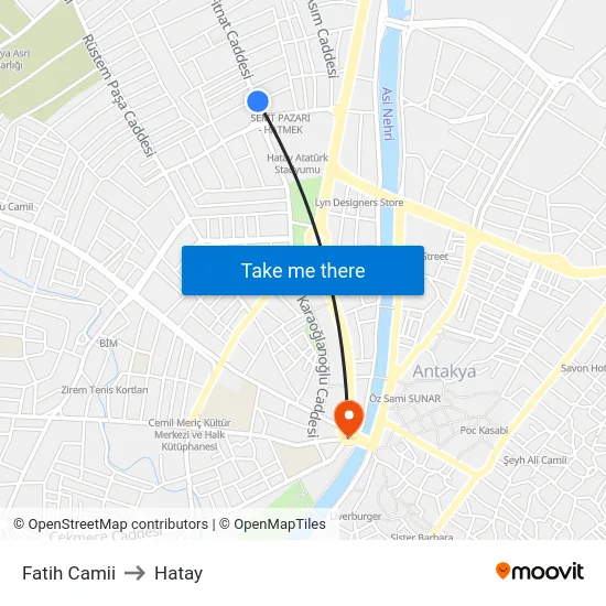 Fatih Camii to Hatay map