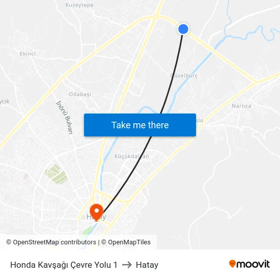 Honda Kavşağı Çevre Yolu 1 to Hatay map