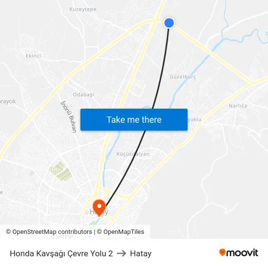 Honda Kavşağı Çevre Yolu 2 to Hatay map