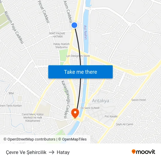 Çevre Ve Şehircilik to Hatay map