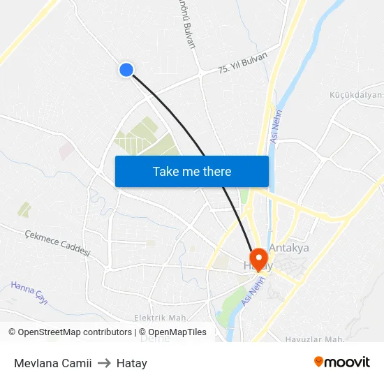 Mevlana Camii to Hatay map