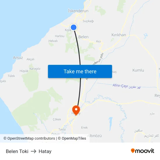 Belen Toki to Hatay map