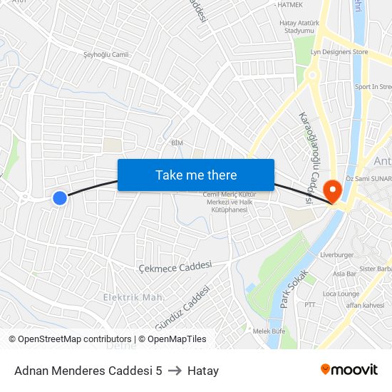 Adnan Menderes Caddesi 5 to Hatay map
