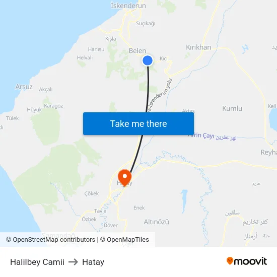 Halilbey Camii to Hatay map