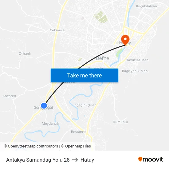 Antakya Samandağ Yolu 28 to Hatay map