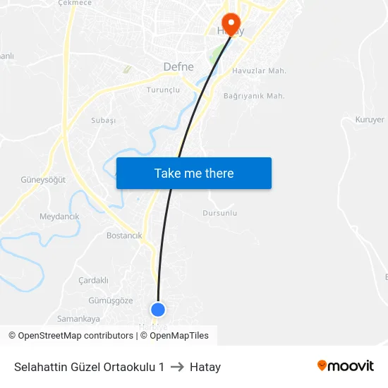 Selahattin Güzel Ortaokulu 1 to Hatay map