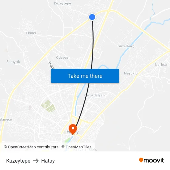 Kuzeytepe to Hatay map