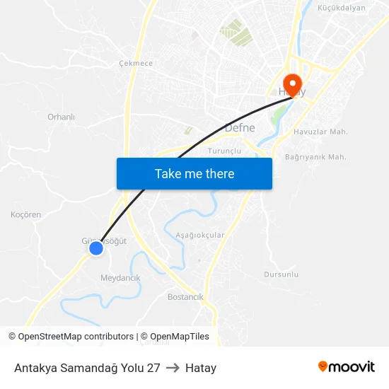 Antakya Samandağ Yolu 27 to Hatay map