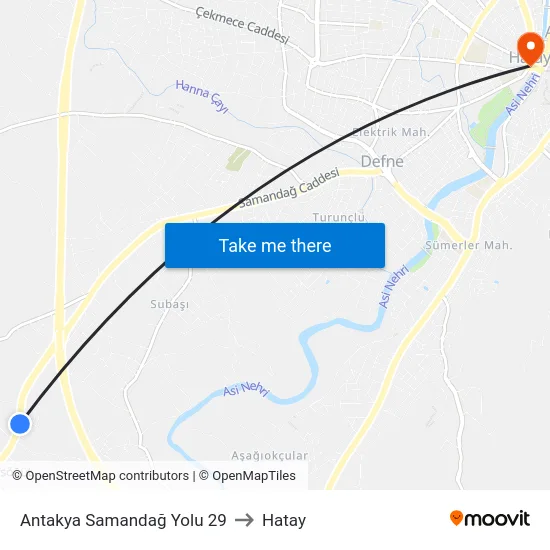 Antakya Samandağ Yolu 29 to Hatay map