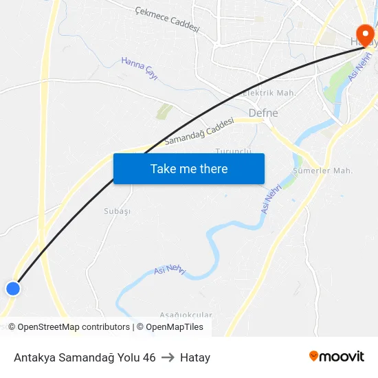 Antakya Samandağ Yolu 46 to Hatay map