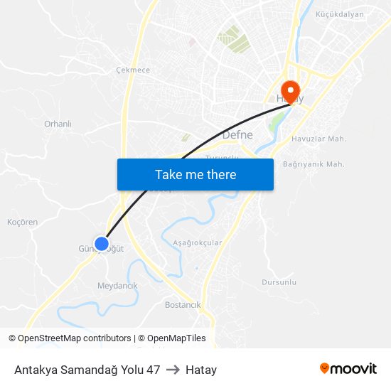 Antakya Samandağ Yolu 47 to Hatay map