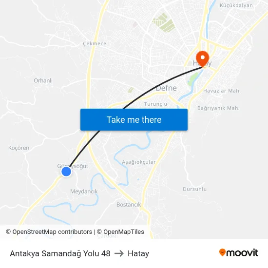 Antakya Samandağ Yolu 48 to Hatay map