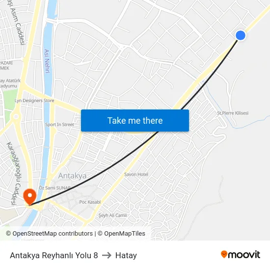 Antakya Reyhanlı Yolu 8 to Hatay map