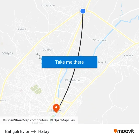 Bahçeli Evler to Hatay map