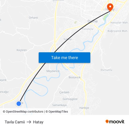 Tavla Camii to Hatay map
