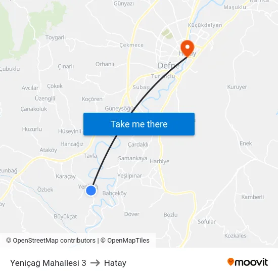 Yeniçağ Mahallesi 3 to Hatay map